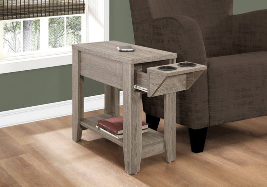 Taupe End Table With Shelf and Drawer
