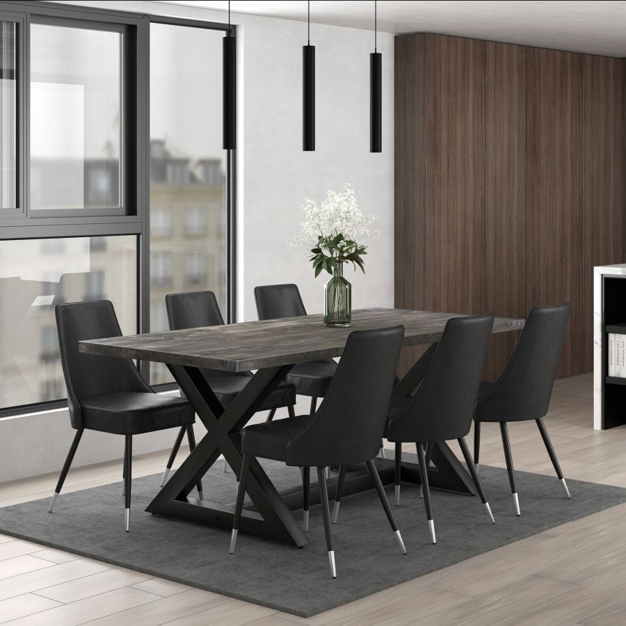 Zax/Silvano 7pc Dining Set in Black with Grey Chair - Henderson Furniture Plus