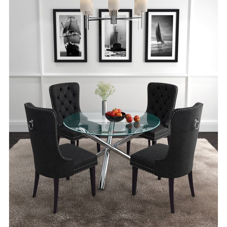 Solara Ii/Rizzo 5pc Dining Set in Chrome with Black Chair - Henderson Furniture Plus