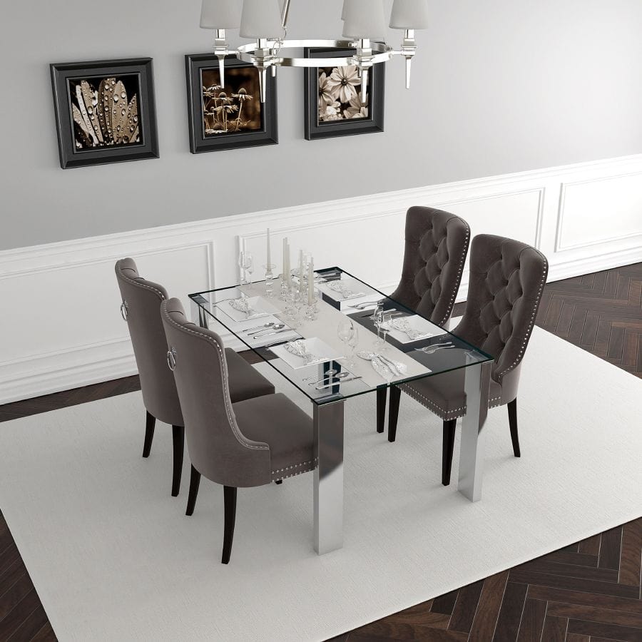 Frankfurt/Rizzo 5pc Dining Set in Chrome with Grey Chair - Henderson Furniture Plus