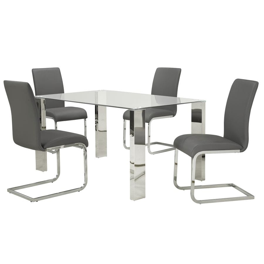 Frankfurt/Maxim 5pc Dining Set in Chrome with Grey Chairs - Henderson Furniture Plus