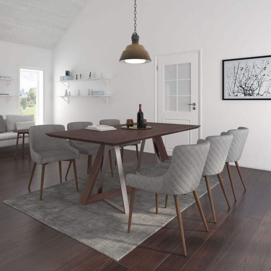 Drake/Bianca 7pc Dining Set in Walnut with Walnut & Grey Chair - Henderson Furniture Plus