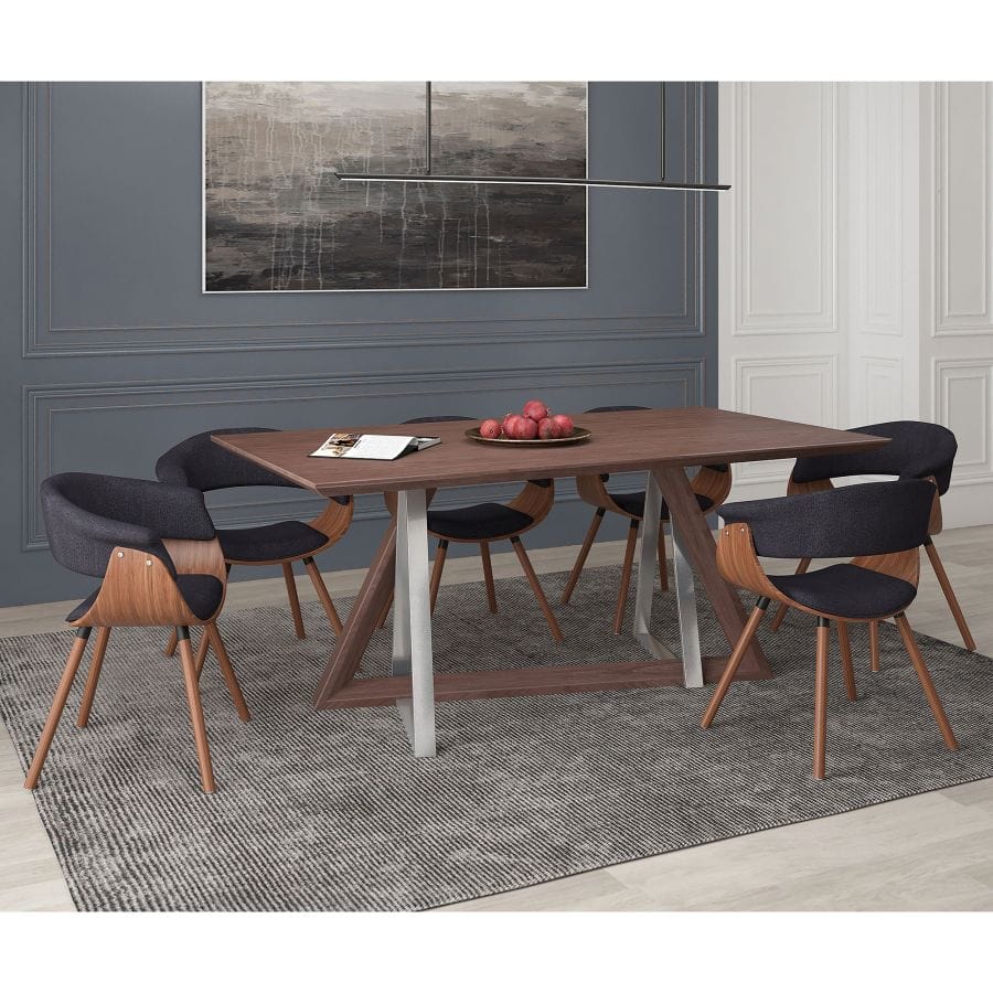 Drake/Holt 7pc Dining Set in Walnut with Charcoal Chair - Henderson Furniture Plus