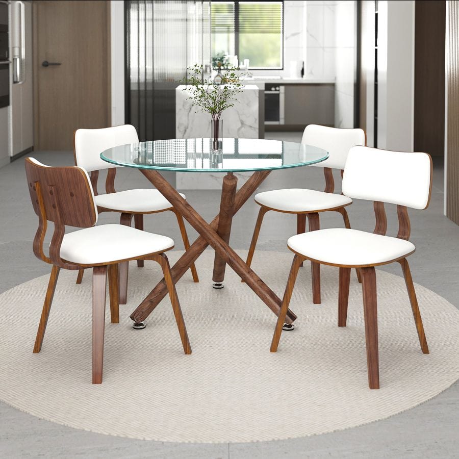 Rocca/Zuni 5pc Dining Set in Walnut with White Chair