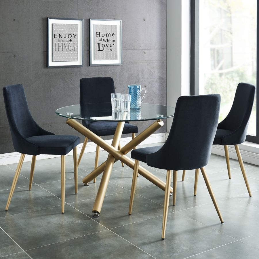 Carmilla 5pc Dining Set in Aged Gold with Black Chair - Henderson Furniture Plus