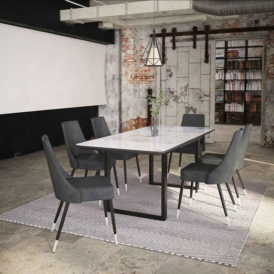 Gavin/Silvano 7pc Dining Set in Black with Vintage Grey Chair - Henderson Furniture Plus