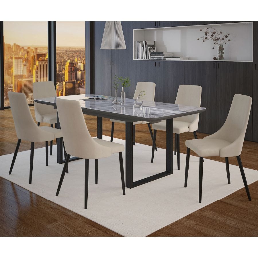 Gavin/Venice 7pc Dining Set in Black with Beige Chairs - Henderson Furniture Plus