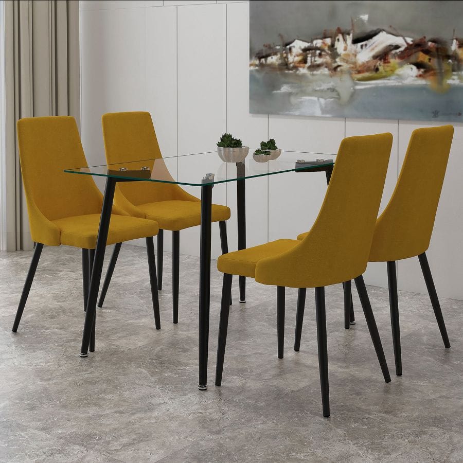 Abbot/Venice 5pc Dining Set in Black with Mustard Chair - Henderson Furniture Plus