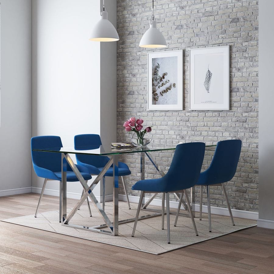 Lorenzo/Cassidy 5pc Dining Set in Chrome with Blue Chairs - Henderson Furniture Plus