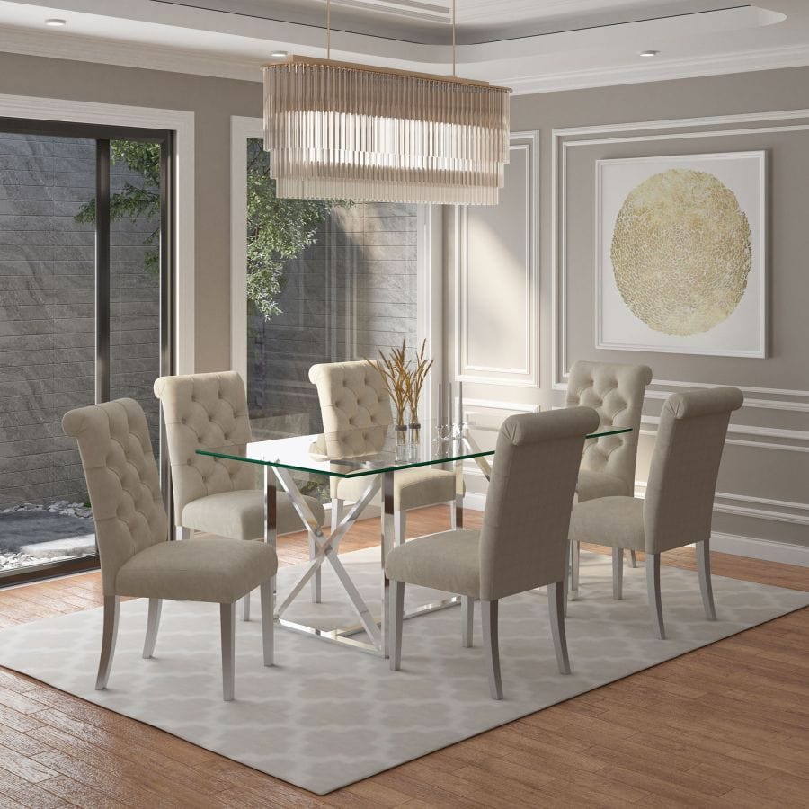 Lorenzo/Chloe 5pc Dining Set in Chrome with Beige Chair - Henderson Furniture Plus
