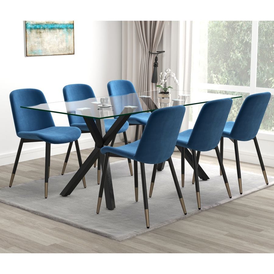 Stark/Gabi 7pc Dining Set in Black with Blue Chair - Henderson Furniture Plus