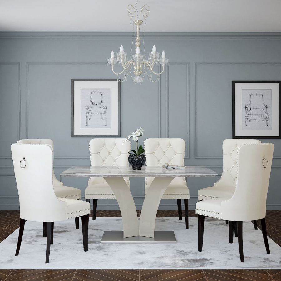 Napoli/Rizzo 7pc Dining Set in Grey with Ivory Chair - Henderson Furniture Plus