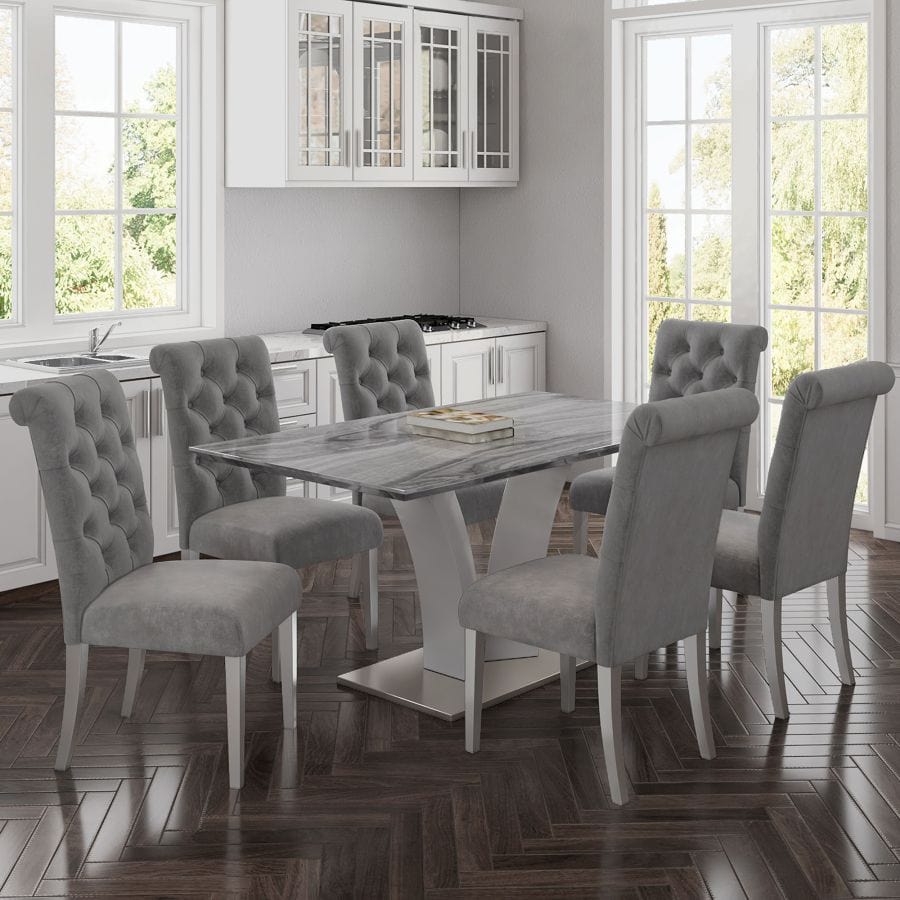 Napoli/Chloe 7pc Dining Set in Grey with Grey Chair - Henderson Furniture Plus