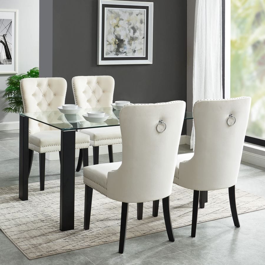 Vespa/Rizzo 5pc Dining Set in Black with Ivory Chair - Henderson Furniture Plus