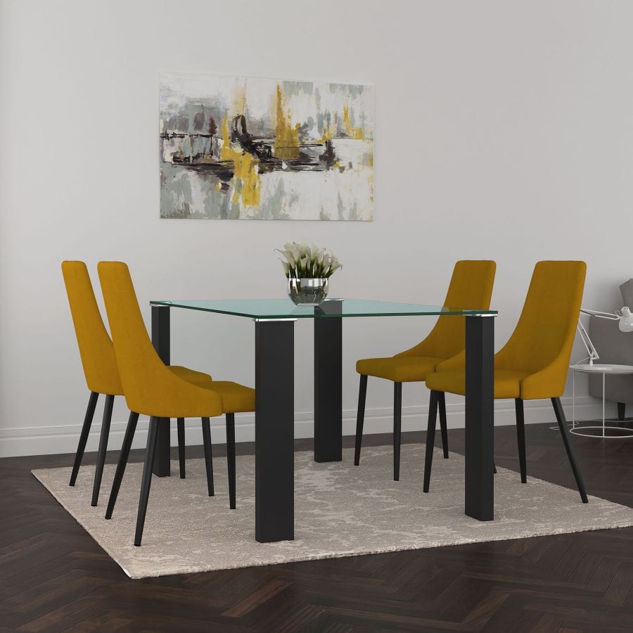 Vespa/Venice 5pc Dining Set in Black with Mustard Chair - Henderson Furniture Plus