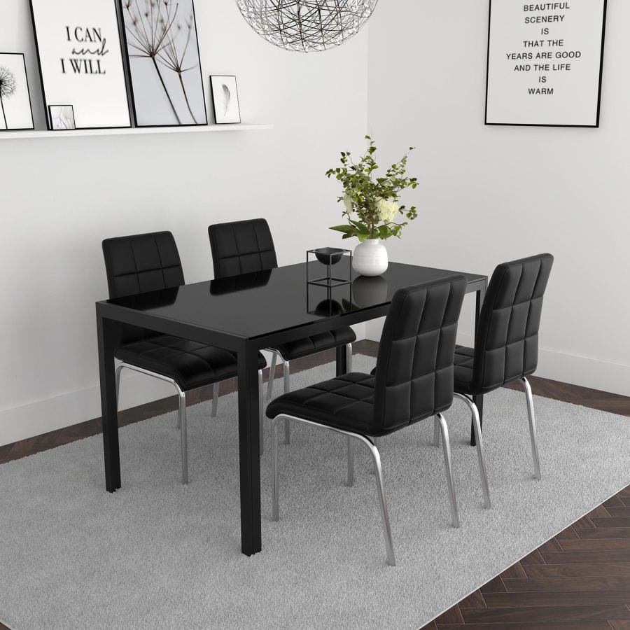 Contra/Solara 5pc Dining Set in Black with Black Chairs - Henderson Furniture Plus