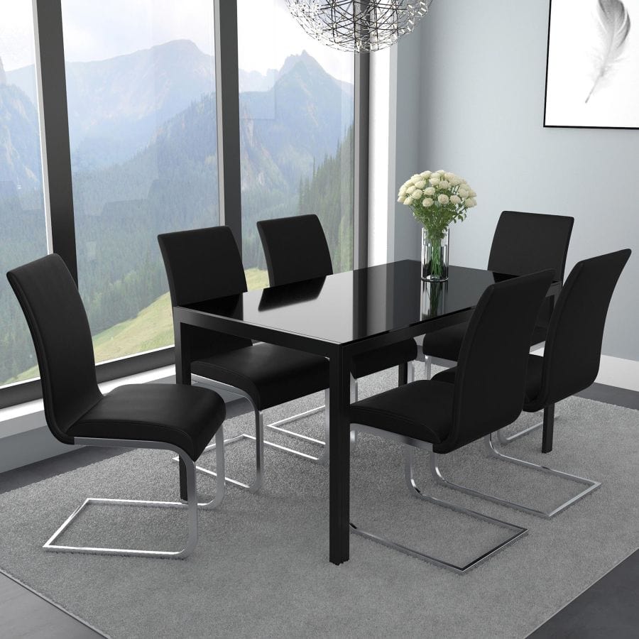 Contra/Maxim 7pc Dining Set in Black with Black Chair - Henderson Furniture Plus
