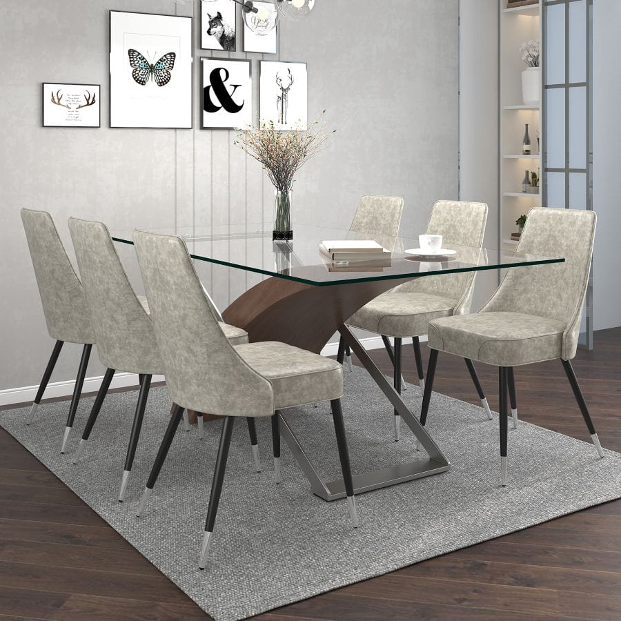 Veneta/Silvano 7pc Dining Set in Walnut with Vintage Light Grey Chair - Henderson Furniture Plus