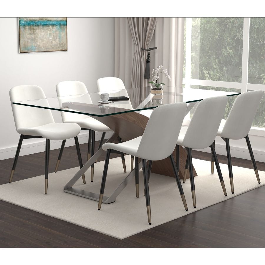 Veneta/Gabi 7pc Dining Set in Walnut with Ivory Chairs - Henderson Furniture Plus