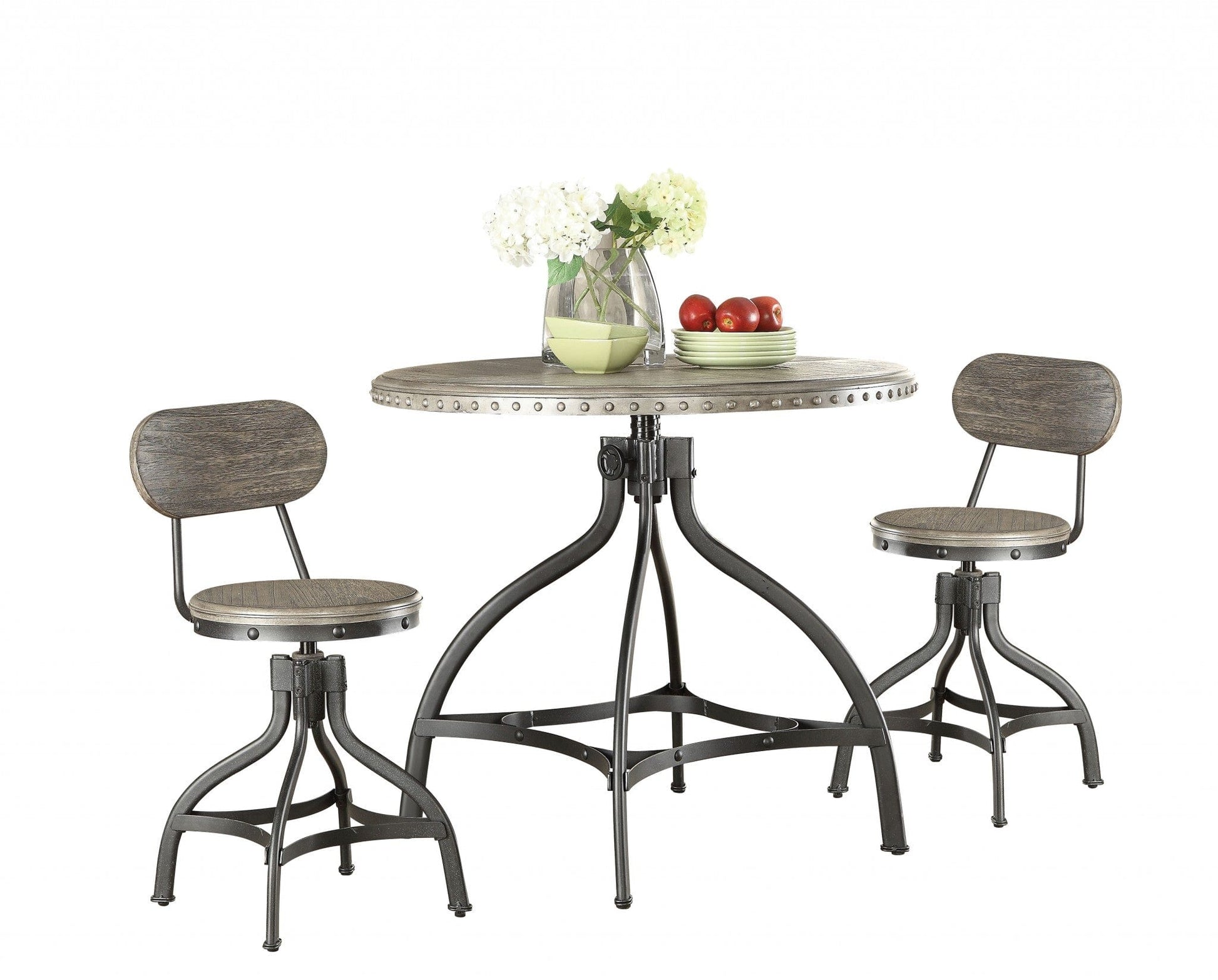 3pc Gray Oak Adjustable Counter Height Dining Set