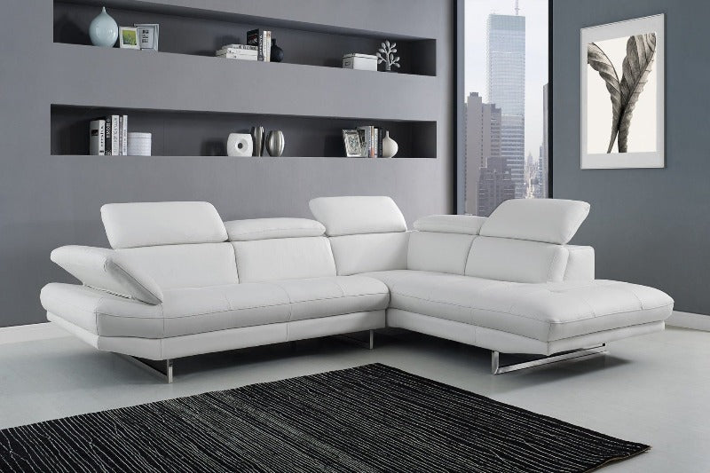 White Top Grain Italian Leather Adjustable Headrest Couch