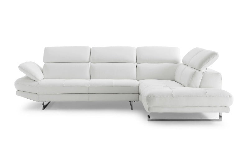 White Top Grain Italian Leather Adjustable Headrest Couch