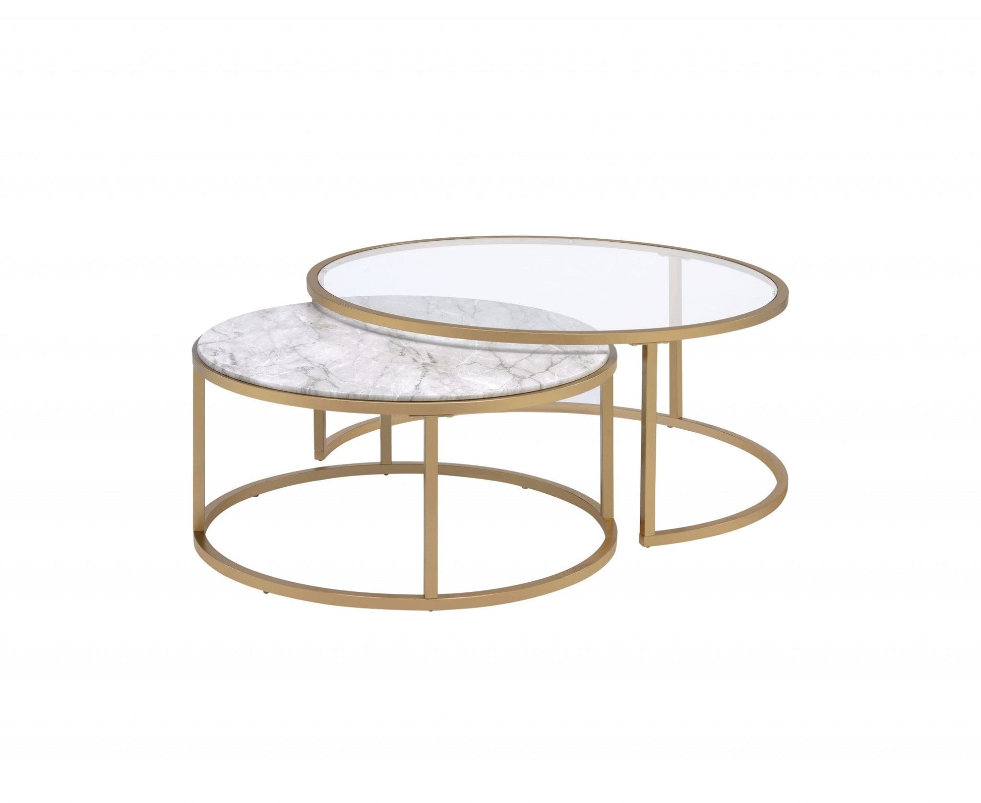 Faux Marble Gold Metal Engineered Wood 2Pc Nesting Table Set