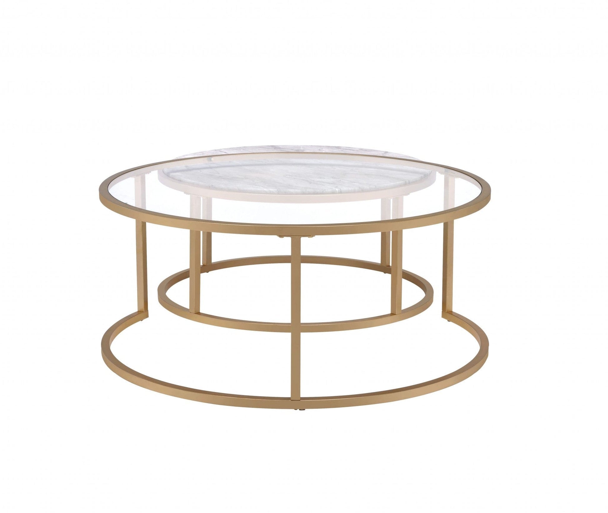 Faux Marble Gold Metal Engineered Wood 2Pc Nesting Table Set
