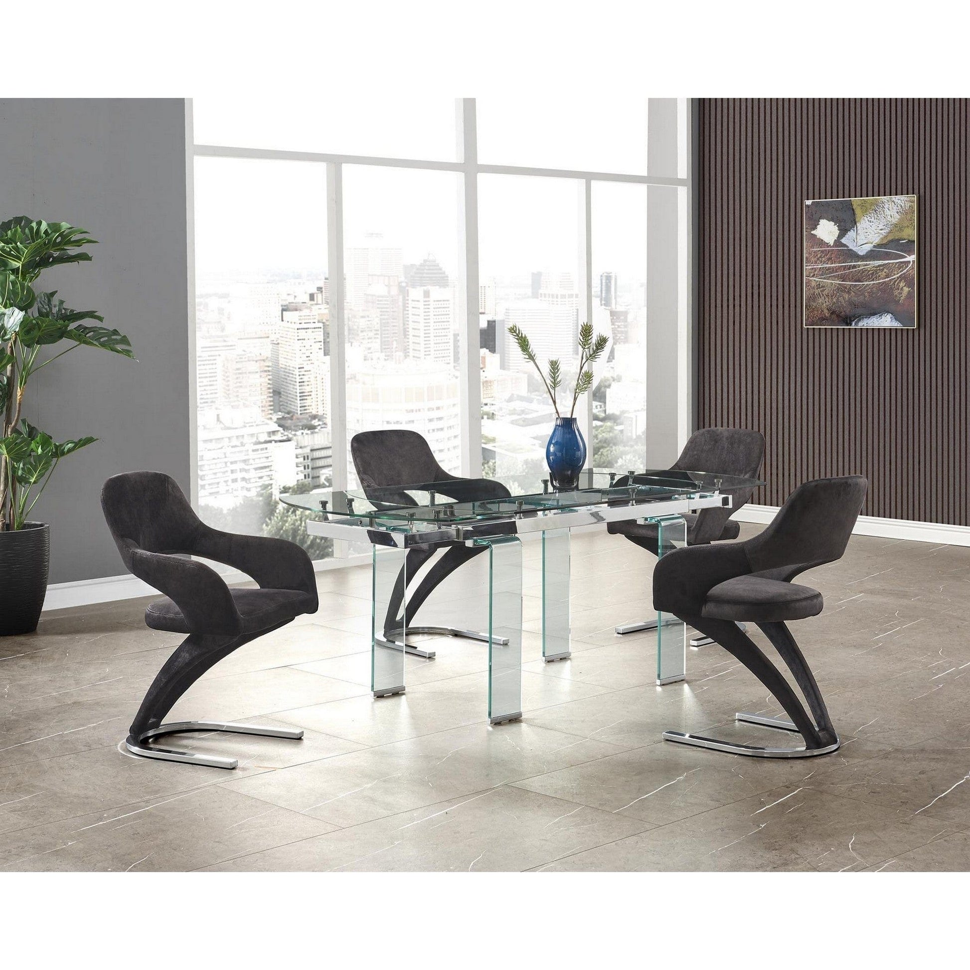 Clear Glass Leg Dining Table With Chrome Support For Glass Top