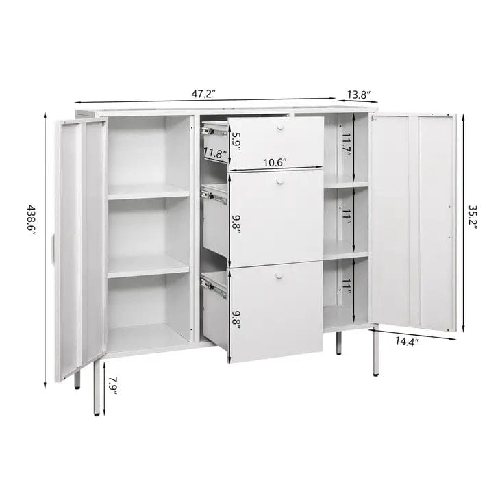 Stan White Metal Sideboard Cabinet - 3 Drawer
