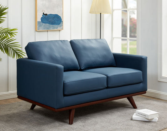 LeisureMod Chester Leather Loveseat - Navy Blue