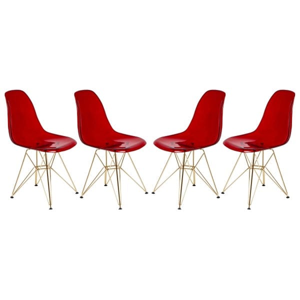 LeisureMod Eiffel Side Chair with Gold Base Set of 4