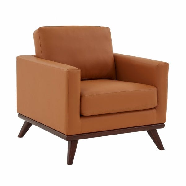 LeisureMod Chester Modern Leather Armchair - Cognac Tan