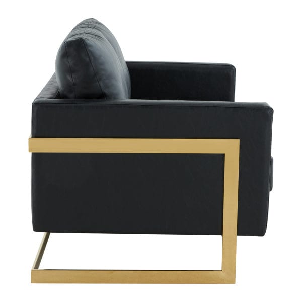 LeisureMod Lincoln Leather Loveseat - Gold Frame