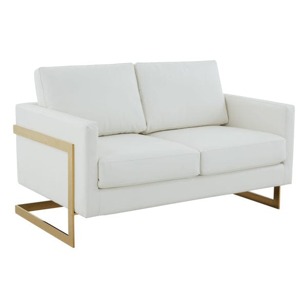 LeisureMod Lincoln Leather Loveseat - Gold Frame