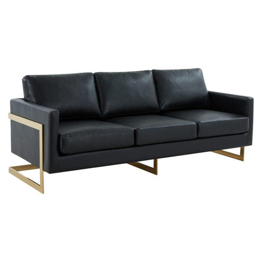 LeisureMod Lincoln Leather Sofa - Gold Frame