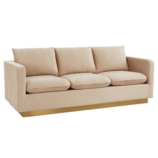 LeisureMod Nervo Velvet Sofa - Gold Frame