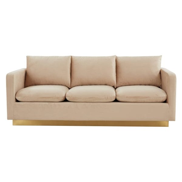 LeisureMod Nervo Velvet Sofa - Gold Frame