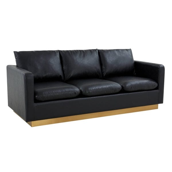 LeisureMod Nervo Leather Sofa - Gold Frame