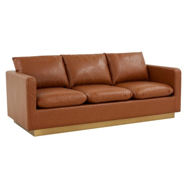LeisureMod Nervo Leather Sofa - Gold Frame