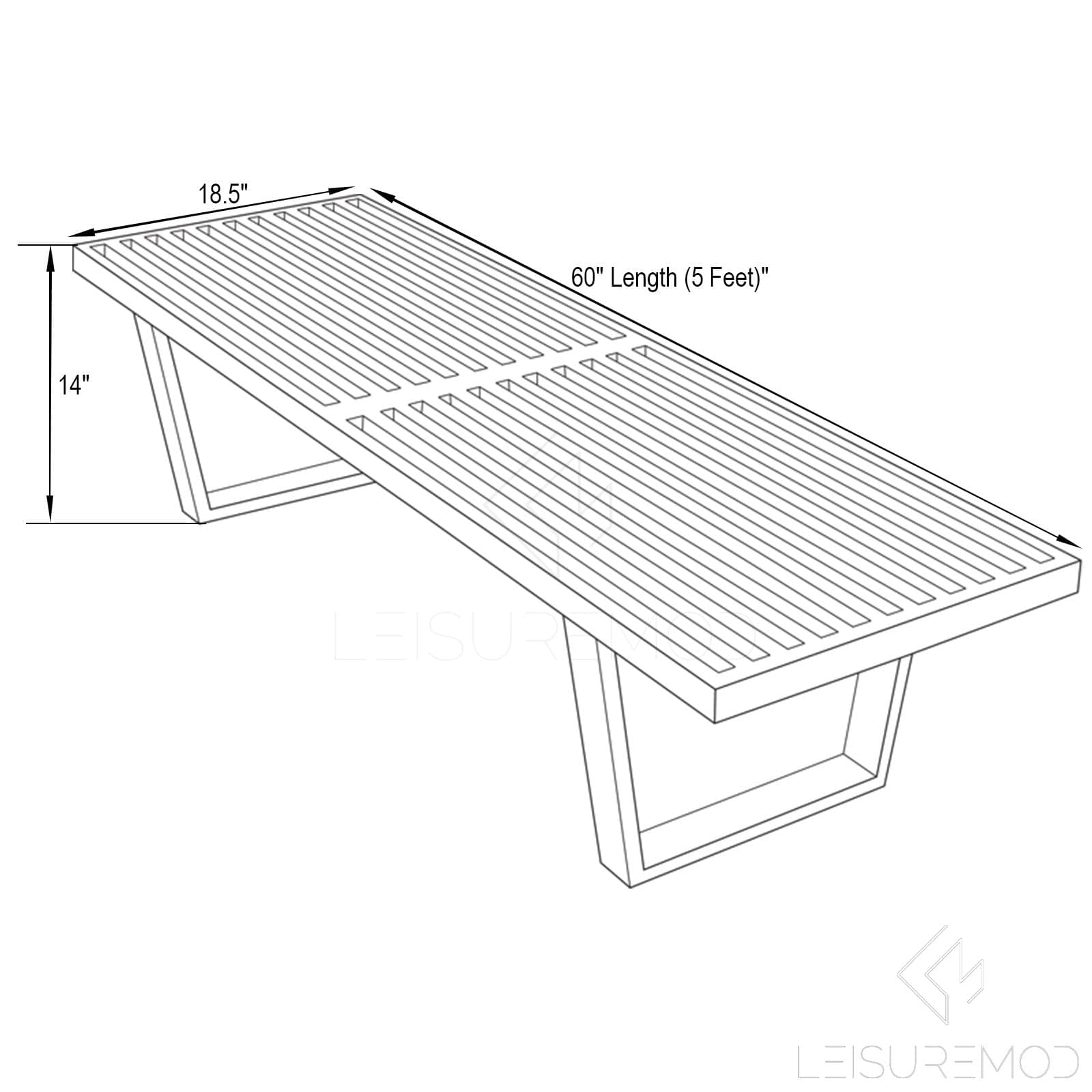 LeisureMod Mid-Century Inwood Platform Bench - 5 Feet