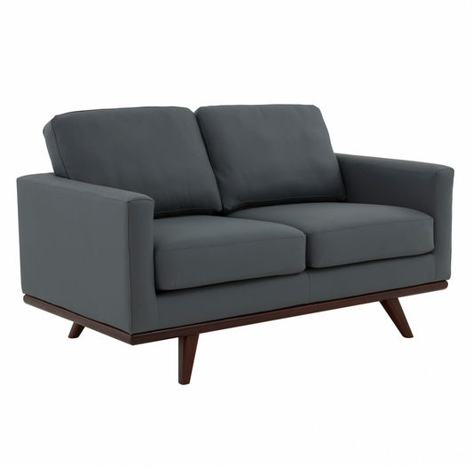 LeisureMod Chester Leather Loveseat - Grey