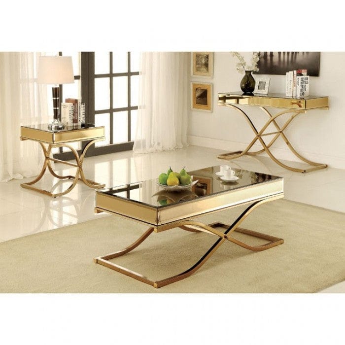 Lorrisa Contemporary Glass Top Coffee Table in Brass