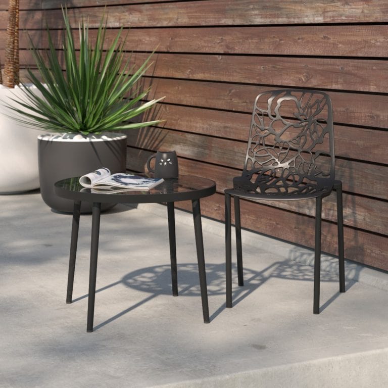 LeisureMod Devon Flower Design Outdoor Dining Chair