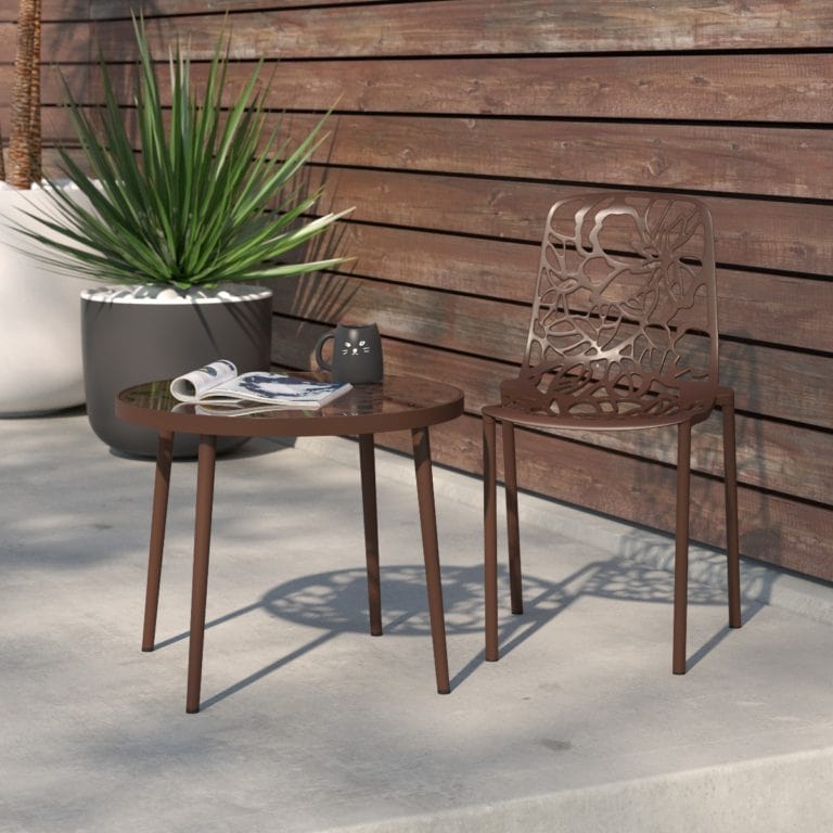 LeisureMod Devon Flower Design Outdoor Dining Chair - 4