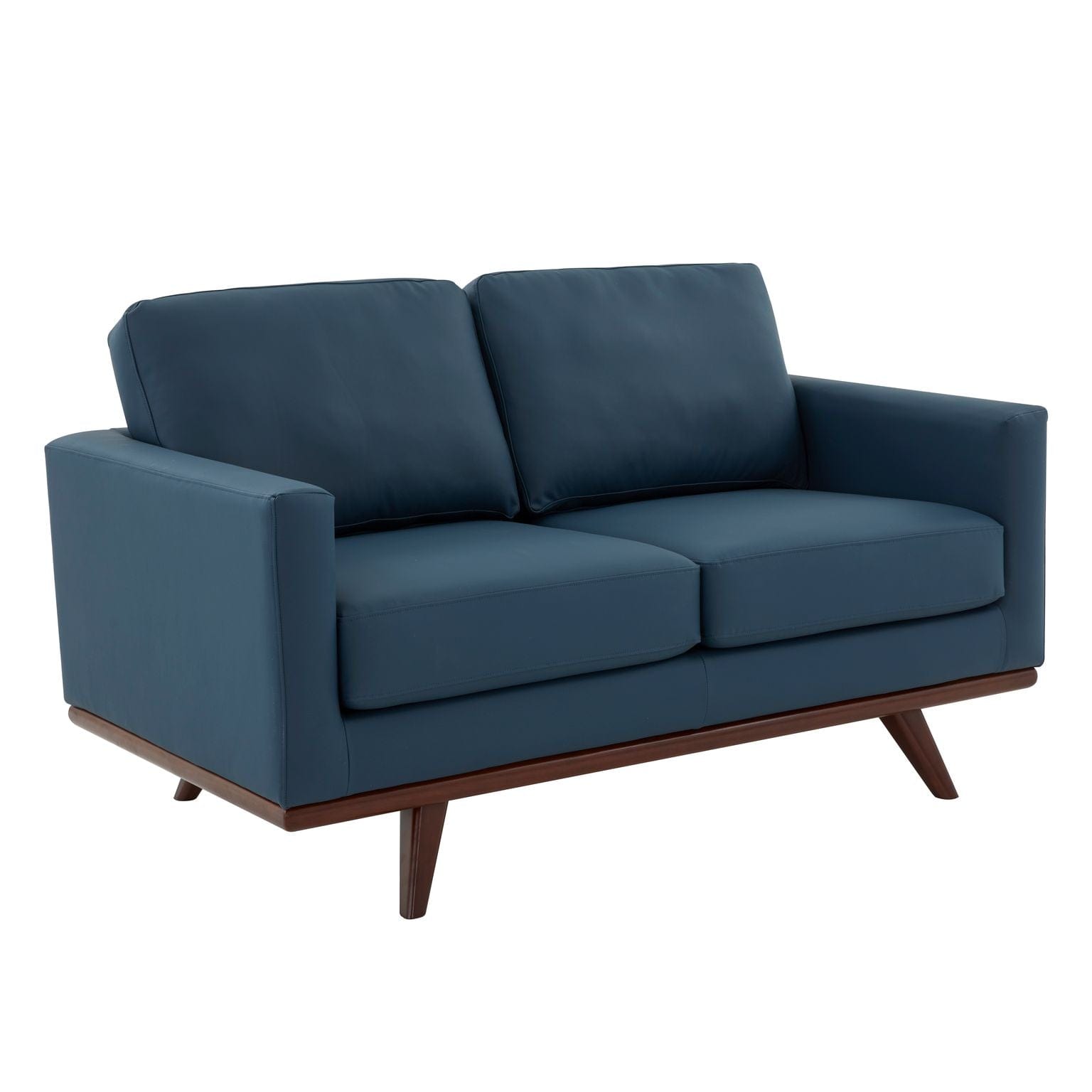 LeisureMod Chester Leather Loveseat - Navy Blue