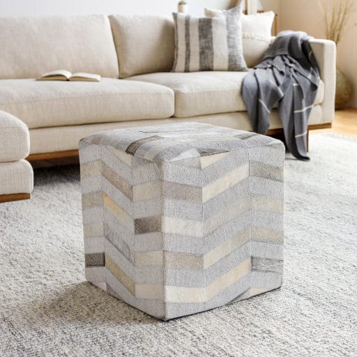 Surya Medora Patched Leather Ottoman
